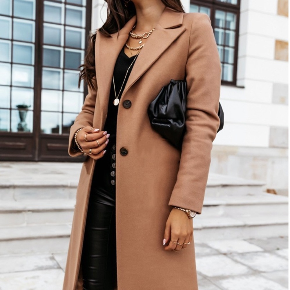 🍂🆕 Button Design Long Sleeve Coat Brown